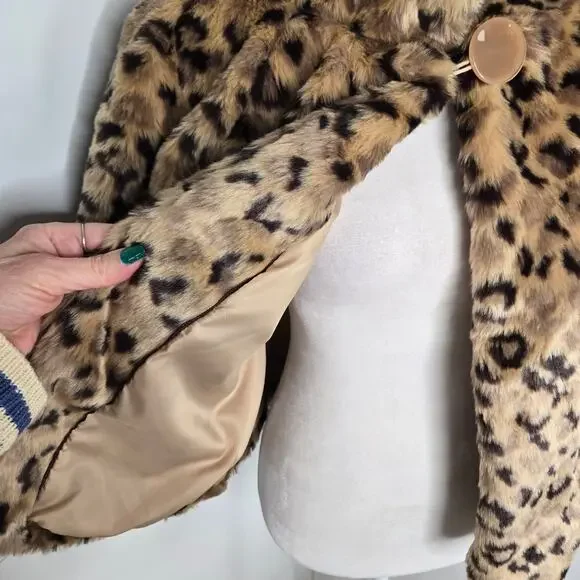 Relativity EUC crop leopard faux fur coat jacket 10 petite brown tan - Picture 6 of 17